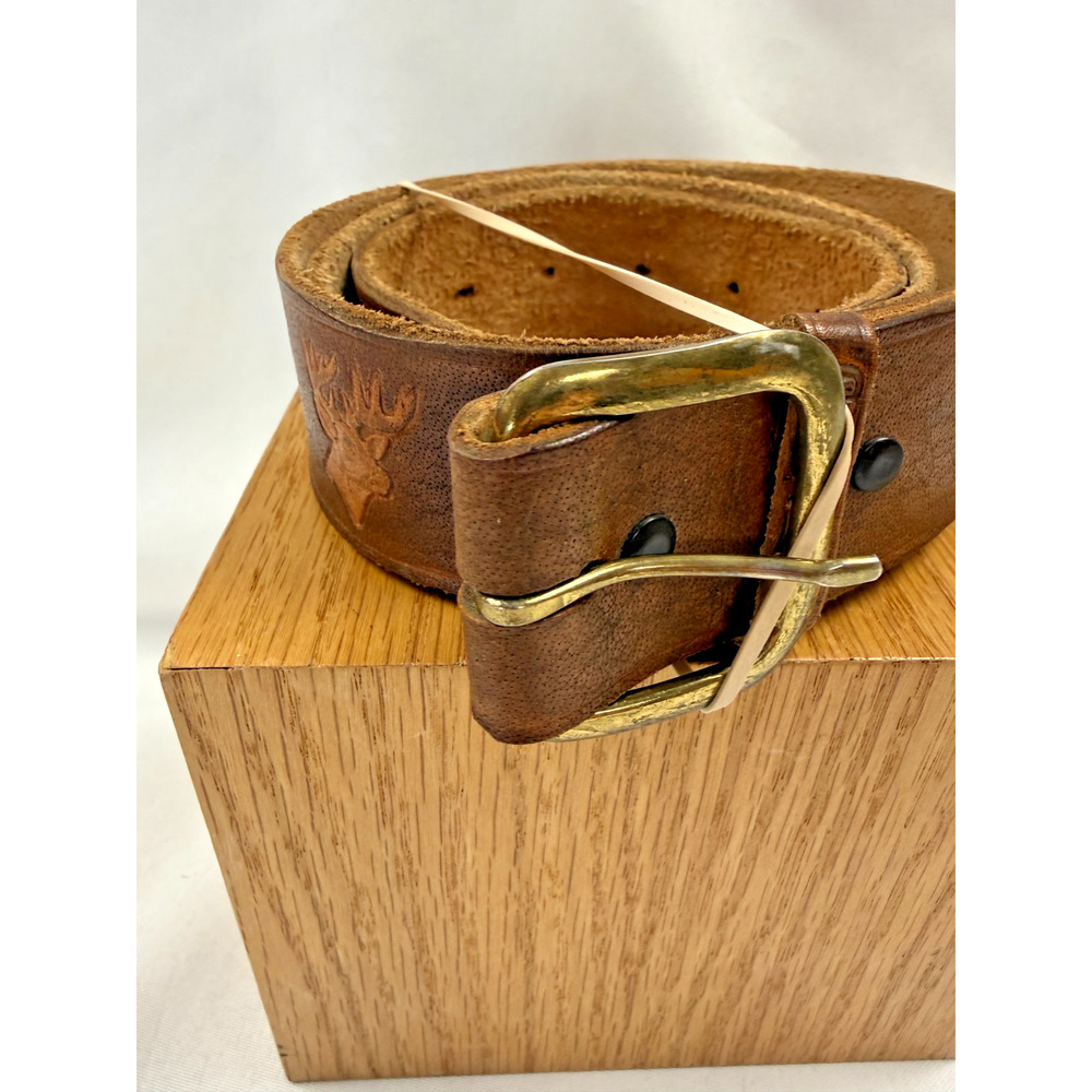 Vintage Leather Tooled Fish Deer Hunting Belt Personalized Wayne 44